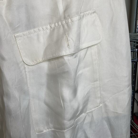 J Crew Women's White Vegan Silk‎ Cargo Pants Size 8 Cupro Sustainable Flowy Boho - Picture 10 of 11
